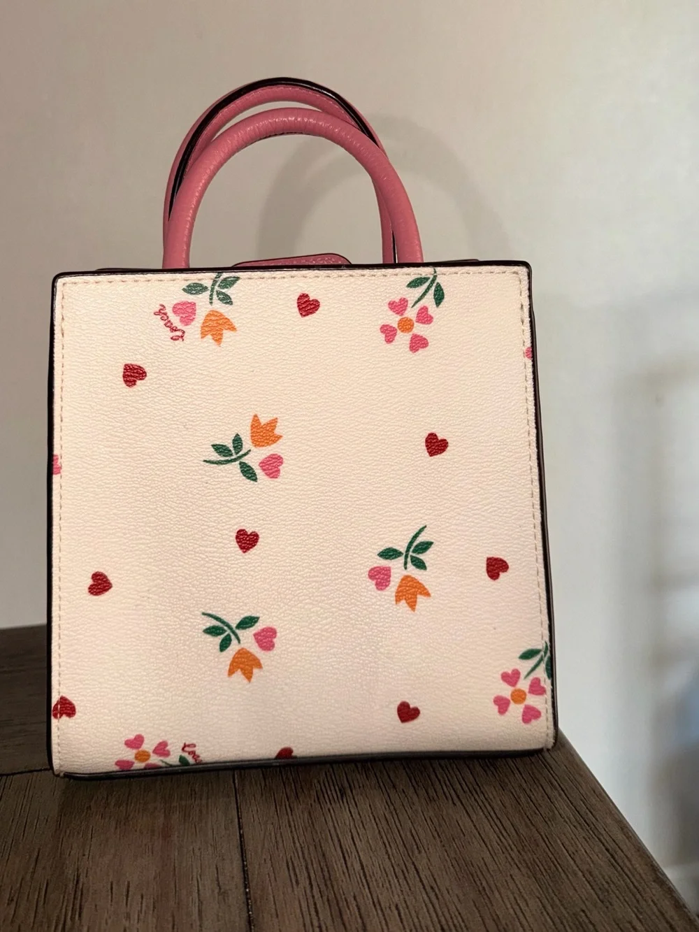 Coach White Mini Satchel with Pink Trim and Floral Print